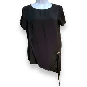 ZARA Basic Black Pullover Blouse Asymmetrical Hemline Size S